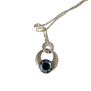 Lia Sophia Kiam Family Collection Necklace Blue Faceted Crystal Textured 26”